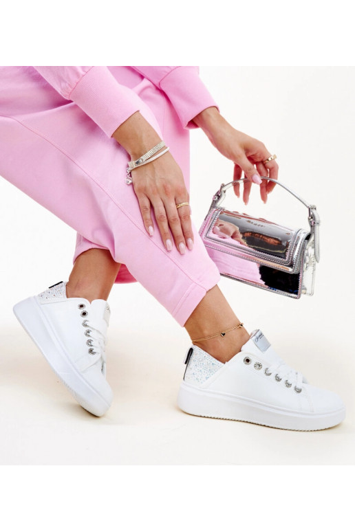 Sneakers bianco-argento con zirconia...