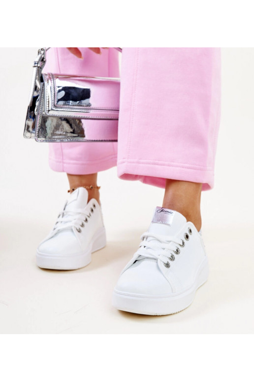 Sneakers bianco-argento con zirconia...