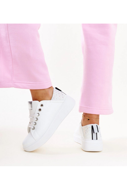 Sneakers bianco-argento con zirconia...