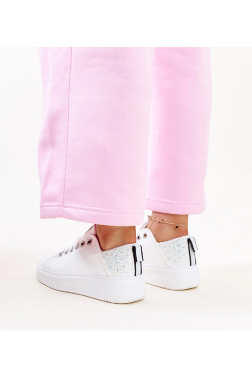 Sneakers bianco-argento con zirconia...