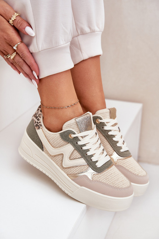 scarpe da ginnastica Femminile con una piattaforma con motivi di pelliccia di leopardo colore verde Lorori