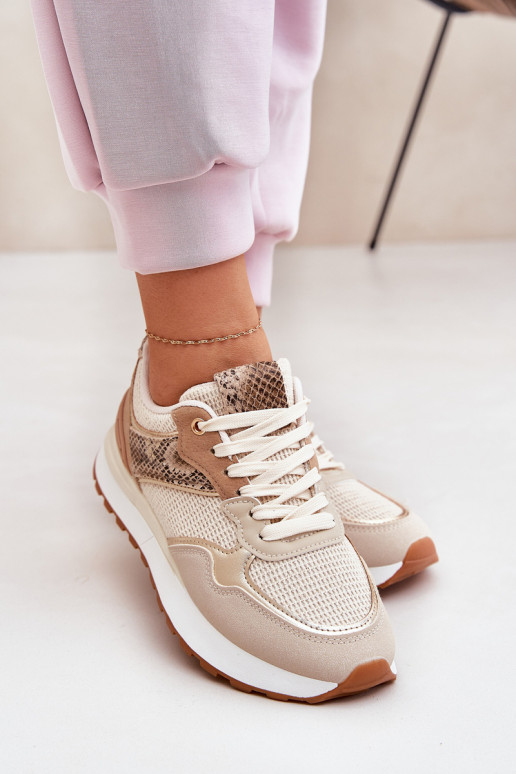 scarpe da ginnastica Femminile con una piattaforma Elegantello animale beige Davinara