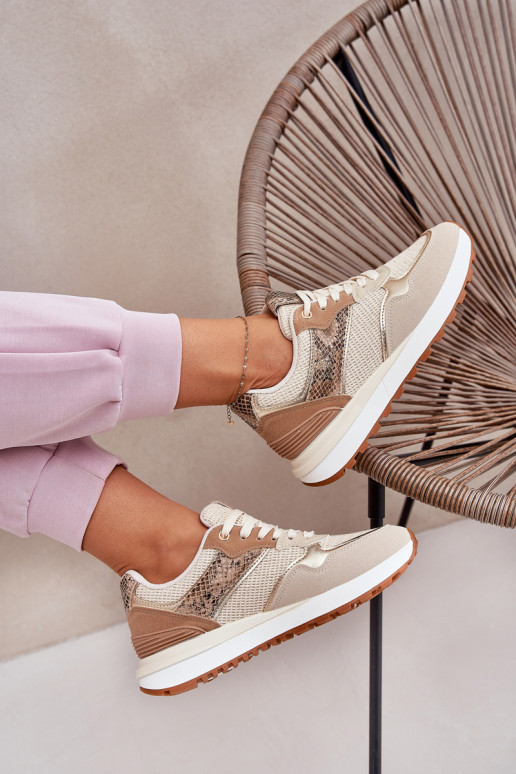 scarpe da ginnastica Femminile con una piattaforma Elegantello animale beige Davinara