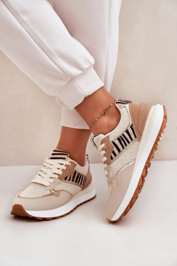 Scarpe sportive donna con piattaforma zebra color sabbia Davinara