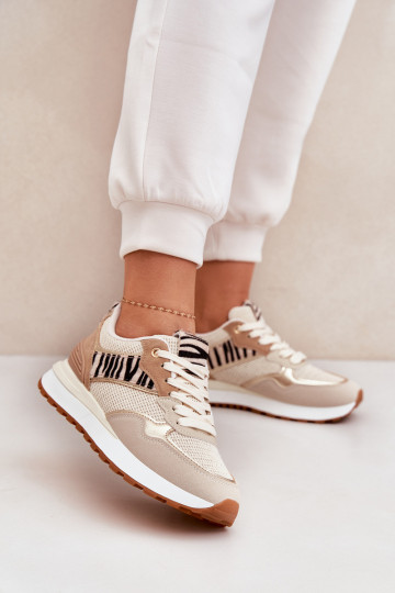 Scarpe sportive donna con piattaforma zebra color sabbia Davinara 2