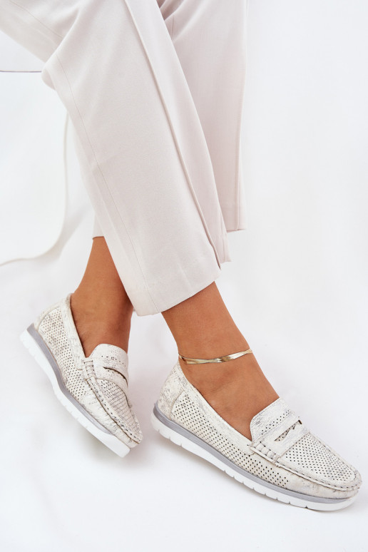 Mocassini da donna in eco pelle color argento Bralithia