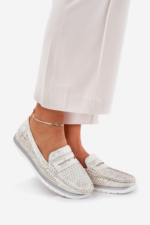 Mocassini da donna in eco pelle color argento Bralithia