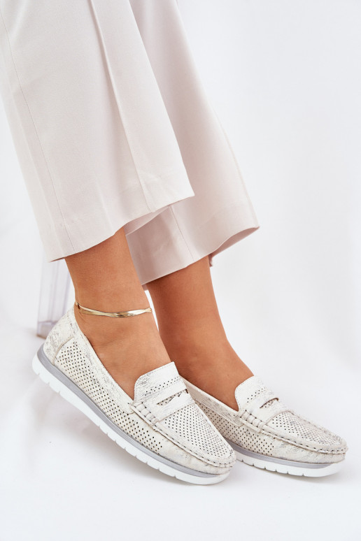 Mocassini da donna in eco pelle color argento Bralithia