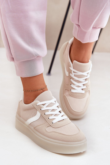 Scarpe sneakers basse donna con piattaforma color sabbia Telmira