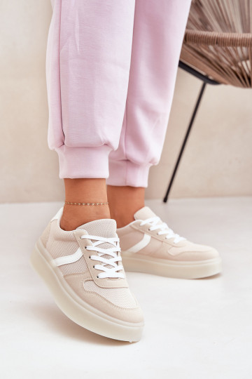 Scarpe sneakers basse donna con piattaforma color sabbia Telmira 2