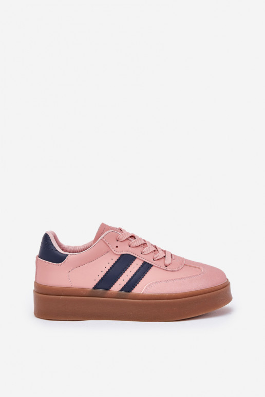 Scarpe modello sneakers Femminile con una piattaforma in ecopelle colore rosa Ediriella