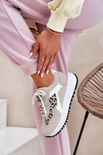 Scarpe sportive sneakers donna con piattaforma con stampa leopardata bianche e sabbia Pumbes 2