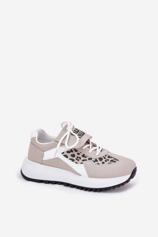 scarpe da ginnastica Scarpe modello sneakers Femminile con una piattaforma con motivi di pelliccia di leopardo Bianco-beige Pumb