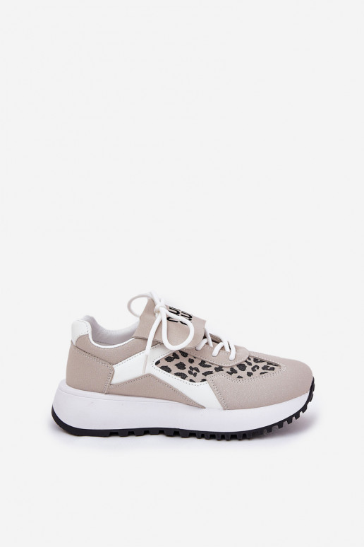 scarpe da ginnastica Scarpe modello sneakers Femminile con una piattaforma con motivi di pelliccia di leopardo Bianco-beige Pumb