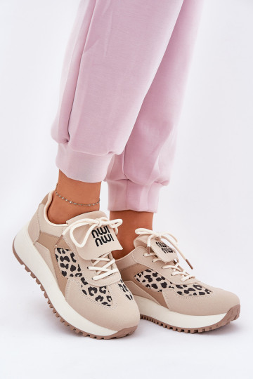 Scarpe sportive sneakers donna con piattaforma con stampa leopardata color sabbia Pumbes 2