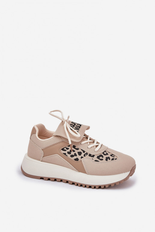 scarpe da ginnastica Scarpe modello sneakers Femminile con una piattaforma con motivi di pelliccia di leopardo beige Pumbes
