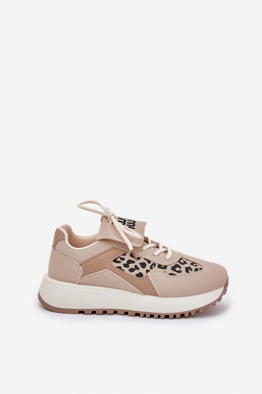 scarpe da ginnastica Scarpe modello sneakers Femminile con una piattaforma con motivi di pelliccia di leopardo beige Pumbes