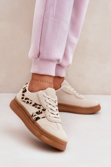 Femminile Scarpe modello sneakers con una piattaforma con motivi di pelliccia di leopardo beige Totter