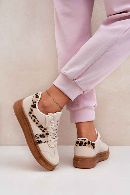 Femminile Scarpe modello sneakers con una piattaforma con motivi di pelliccia di leopardo beige Totter