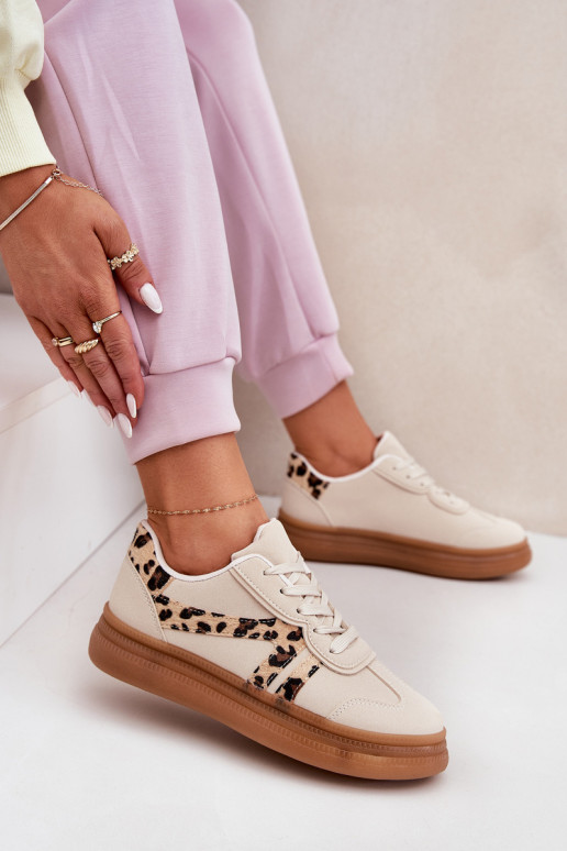 Femminile Scarpe modello sneakers con una piattaforma con motivi di pelliccia di leopardo beige Totter