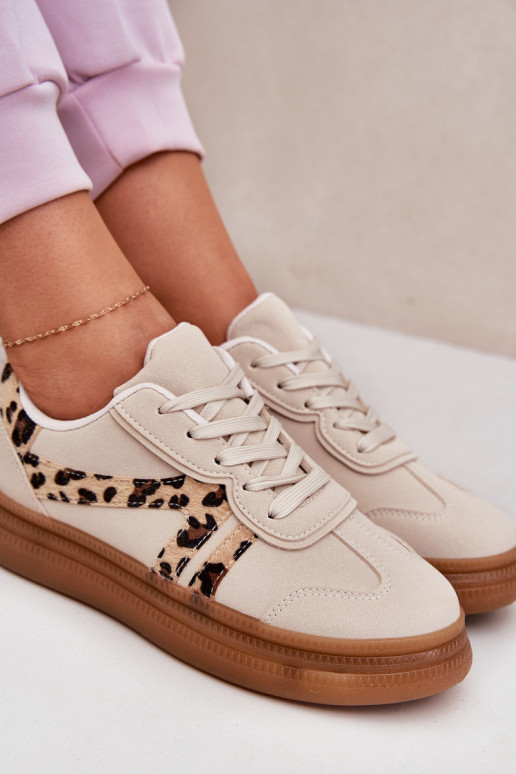 Femminile Scarpe modello sneakers con una piattaforma con motivi di pelliccia di leopardo beige Totter