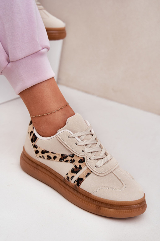 Femminile Scarpe modello sneakers con una piattaforma con motivi di pelliccia di leopardo beige Totter