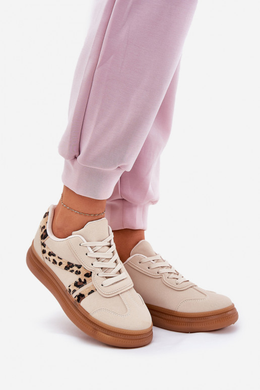 Femminile Scarpe modello sneakers con una piattaforma con motivi di pelliccia di leopardo beige Totter