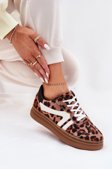 Scarpe sneakers donna con piattaforma con stampa leopardata color marrone Totter