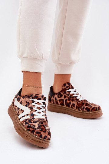 Scarpe sneakers donna con piattaforma con stampa leopardata color marrone Totter 2
