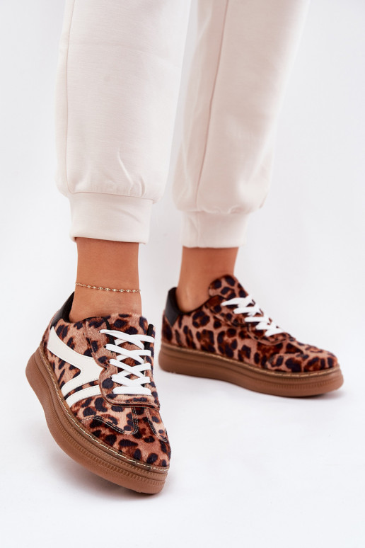 Femminile Scarpe modello sneakers con una piattaforma con motivi di pelliccia di leopardo colore marrone Totter