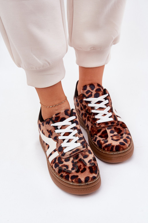 Femminile Scarpe modello sneakers con una piattaforma con motivi di pelliccia di leopardo colore marrone Totter