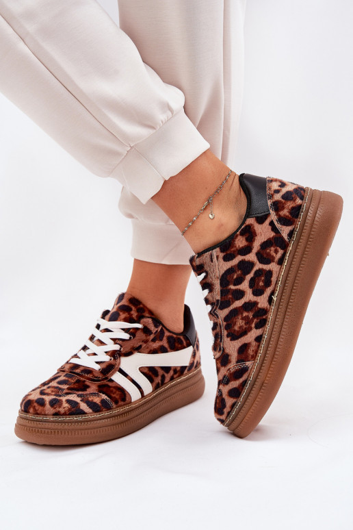 Femminile Scarpe modello sneakers con una piattaforma con motivi di pelliccia di leopardo colore marrone Totter