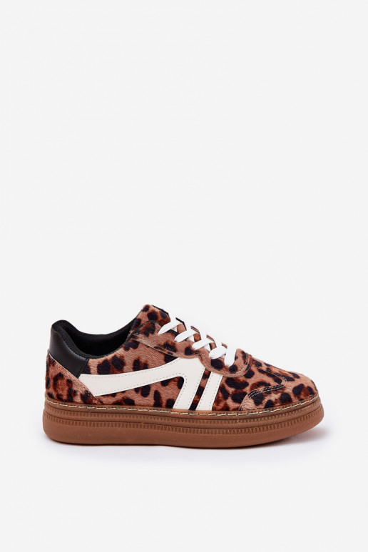 Femminile Scarpe modello sneakers con una piattaforma con motivi di pelliccia di leopardo colore marrone Totter