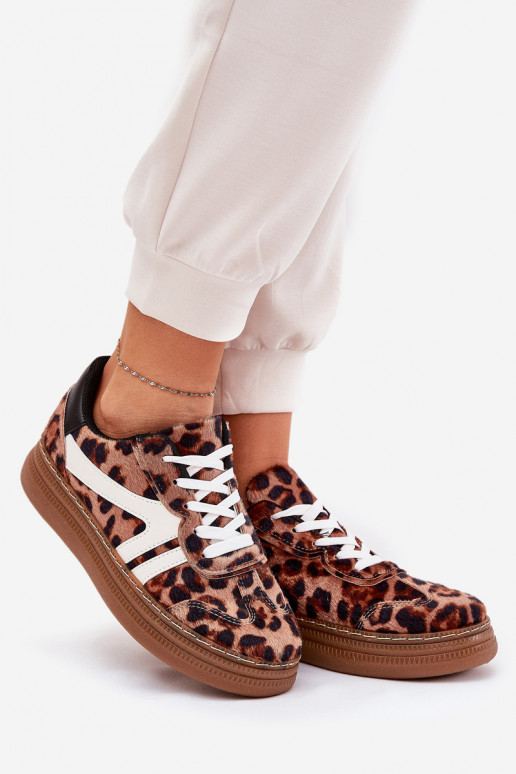 Femminile Scarpe modello sneakers con una piattaforma con motivi di pelliccia di leopardo colore marrone Totter