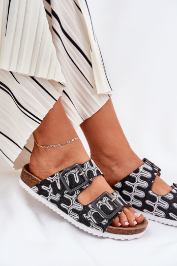 Pantofole da donna con fibbie E glitter S.Barski RB51-006 colore nero