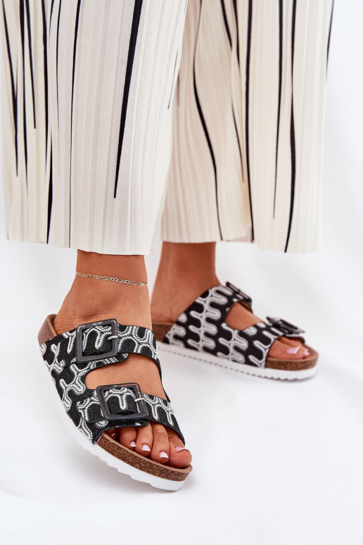 Pantofole da donna con fibbie E glitter S.Barski RB51-006 colore nero