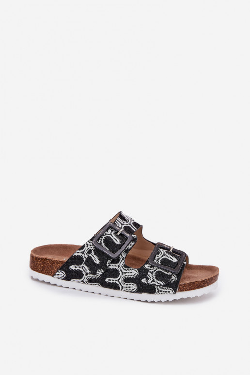 Pantofole da donna con fibbie E glitter S.Barski RB51-006 colore nero