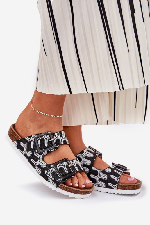 Pantofole da donna con fibbie E glitter S.Barski RB51-006 colore nero