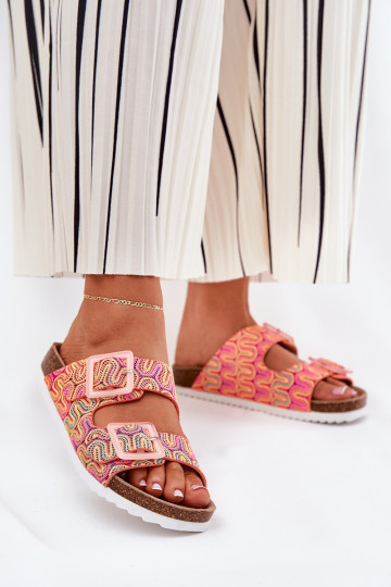 Ciabatte da donna con fibbie e paillettes S.Barski RB51-006 colore arancione