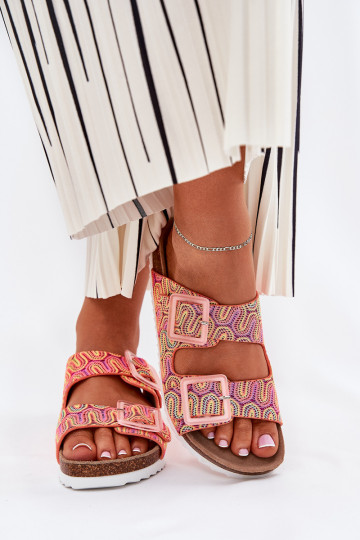 Pantofole da donna con fibbie E glitter S.Barski RB51-006 colore arancione 2