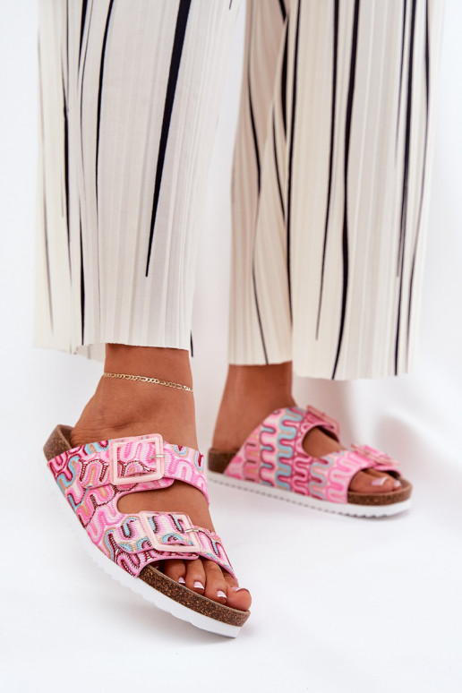 Pantofole da donna con fibbie E glitter S.Barski RB51-006 colore rosa