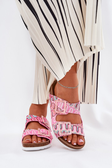 Pantofole da donna con fibbie E glitter S.Barski RB51-006 colore rosa 2