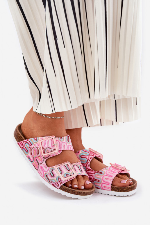 Pantofole da donna con fibbie E glitter S.Barski RB51-006 colore rosa