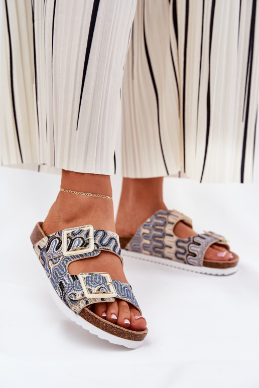 Pantofole da donna con fibbie E glitter S.Barski RB51-006 beige