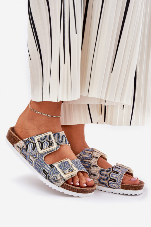 Pantofole da donna con fibbie E glitter S.Barski RB51-006 beige