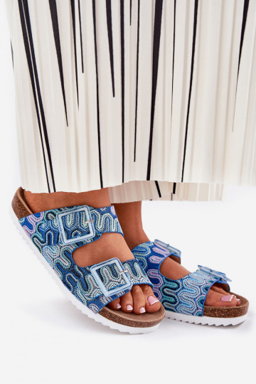 Ciabatte da donna con fibbie e paillettes S.Barski RB51-006 colore blu