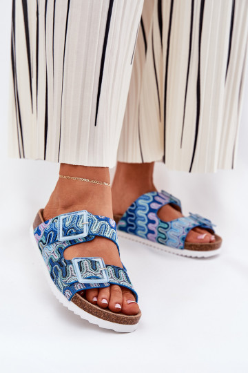 Ciabatte da donna con fibbie e paillettes S.Barski RB51-006 colore blu 2