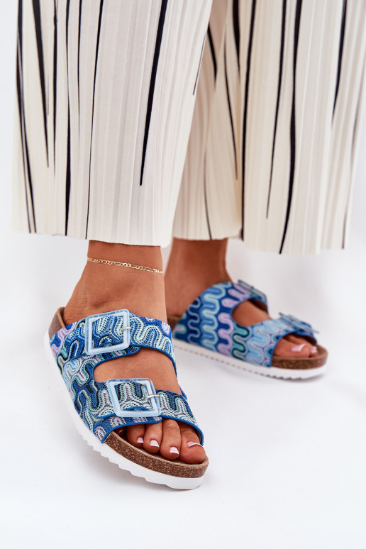 Pantofole da donna con fibbie E glitter S.Barski RB51-006 colore blu