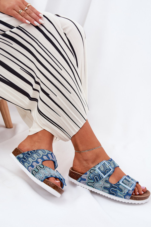 Pantofole da donna con fibbie E glitter S.Barski RB51-006 colore blu