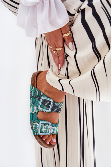 Pantofole da donna con fibbie E glitter S.Barski RB51-006 colore verde